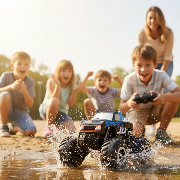 Aqua Monster Truck ACTION  Bestuurbare Auto - RC Truck 2.4Ghz Raceauto spat door water met lachende kinderen Race Auto