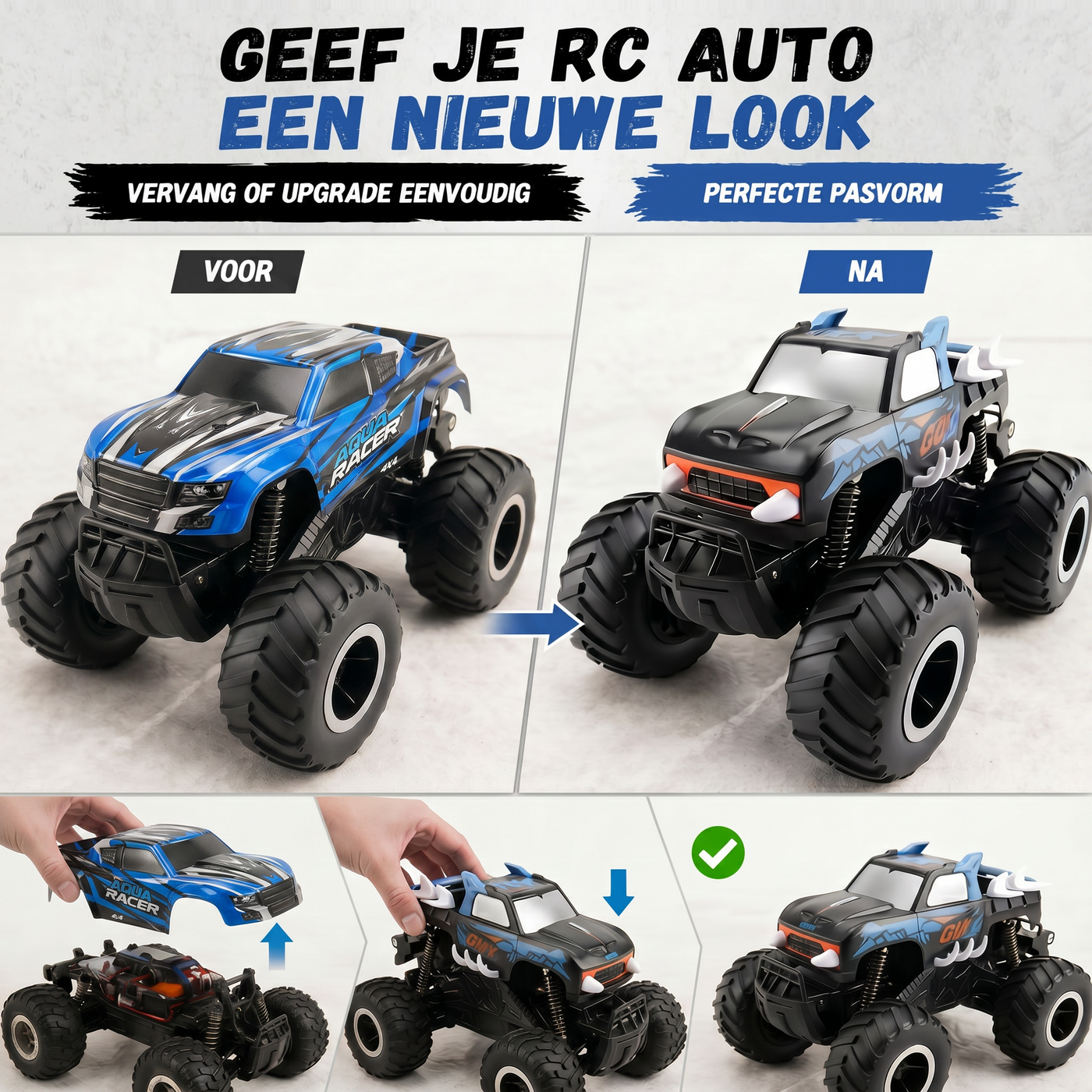 RC-auto cover voor en na