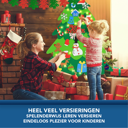 Kunstkerstboom voor Kinderen – Vilten Kinderkerstboom met Verlichting & Versieringen – Mini Kerstboom voor Eindeloos Speelplezier