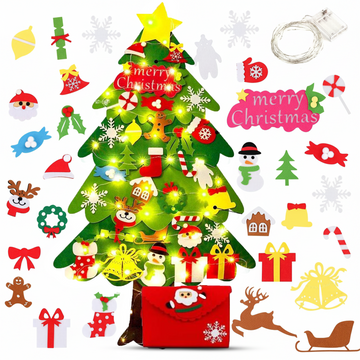 Kunstkerstboom voor Kinderen – Vilten Kinderkerstboom met Verlichting & Versieringen – Mini Kerstboom voor Eindeloos Speelplezier