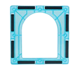 Blauw vierkantig interface-icoon met afgeronde binnenhoek en zwarte accenten, geschikt als generieke UI-markering.