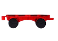 Rood transparant onderstel met twee zwarte wielen, zonder carrosserie, geschikt voor RC auto aanpassing.